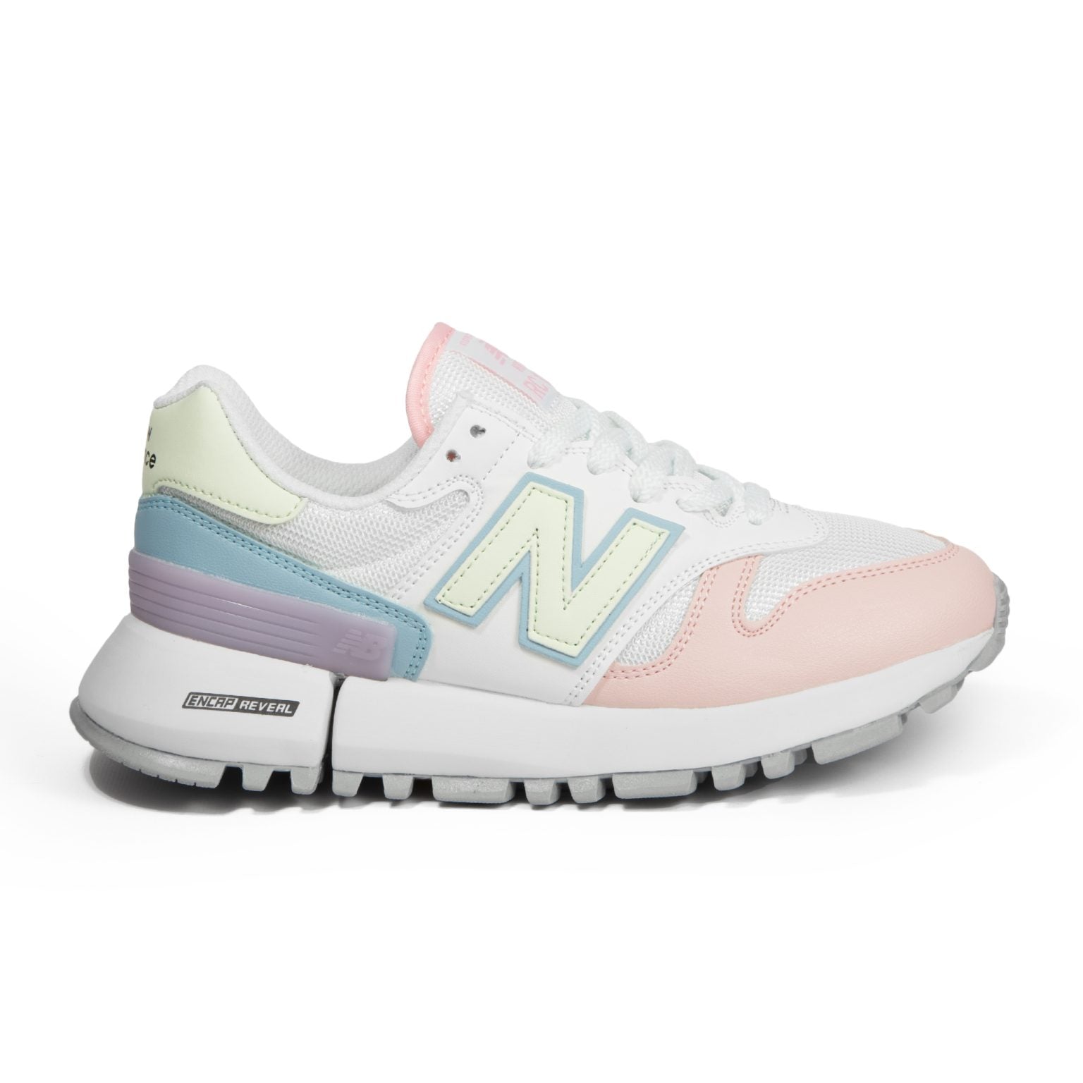 N372O New balance 574 tenis de mujer blanco rosa verde