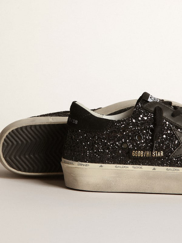 N374O Golden Gosse Super-Star de napa negra, estrella y refuerzo del talón de ante negro
