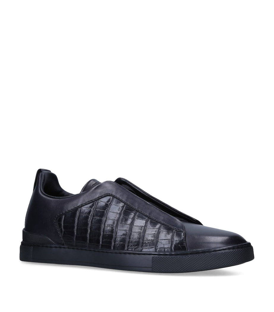 Zegna tenis bajos Triple Stitch negro total cocodrilo - Calzado de mujer y hombre