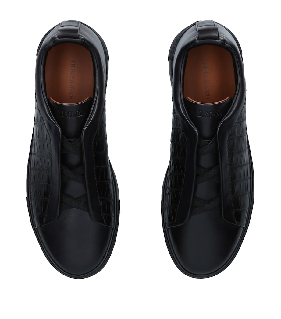 Zegna tenis bajos Triple Stitch negro total cocodrilo - Calzado de mujer y hombre