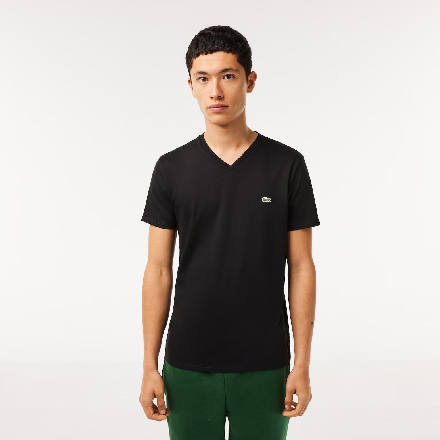 N3720 Playera de cuello en V en Suéter de algodón Pima para hombre cuello V